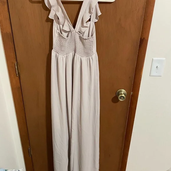 Light Blush Maxi Dress with Ruffled Straps - Picture 2 of 3